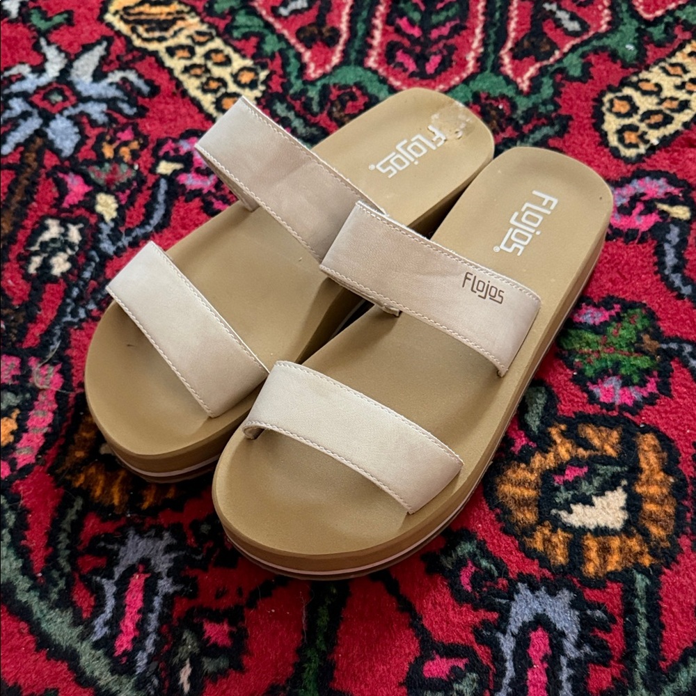 Flojos Tan Dual-Strap Platform Sandals